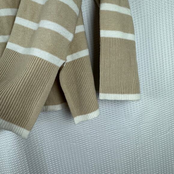 Wonderly Womens Turtleneck Long Sleeve Striped Sweater Khaki White Small Cotton - Picture 4 of 9